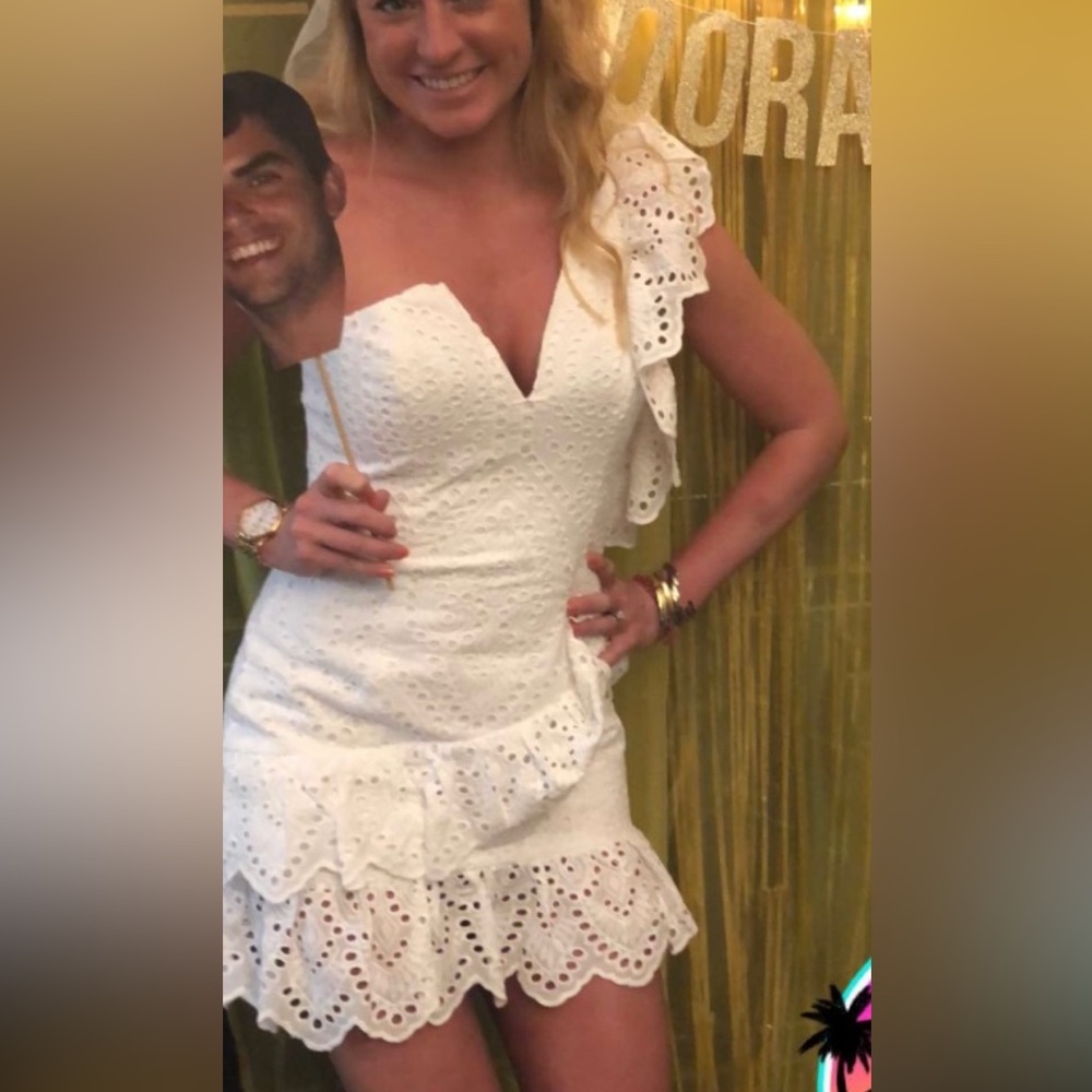 COPY - Bardot one shoulder ruffled white dress. Size 6/S. WORN ONCE on my bache…